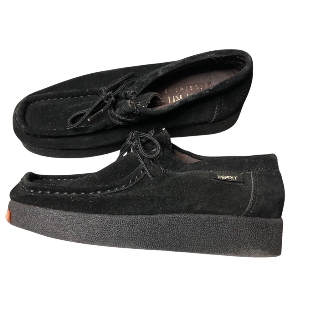 Vtg 90's Y2K Esprit Suede Loafer Black Platform Square Toe Sz 6.5 Retro Grunge